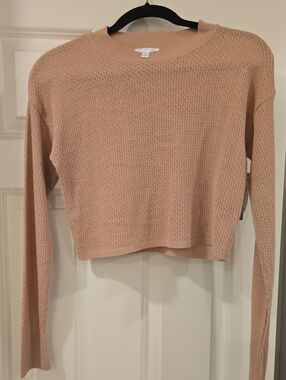 Abound Tan Cropped Lightweight Open-Knit Sweater